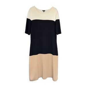 Talbots Color Block Midi Knit Dress L Neutral Camel Black Cream Minimal Fallcore
